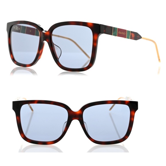 NEW Gucci Square Sunglasses GG0599SA Tortoiseshell Pearlescent Havana Blue - Picture 1 of 17